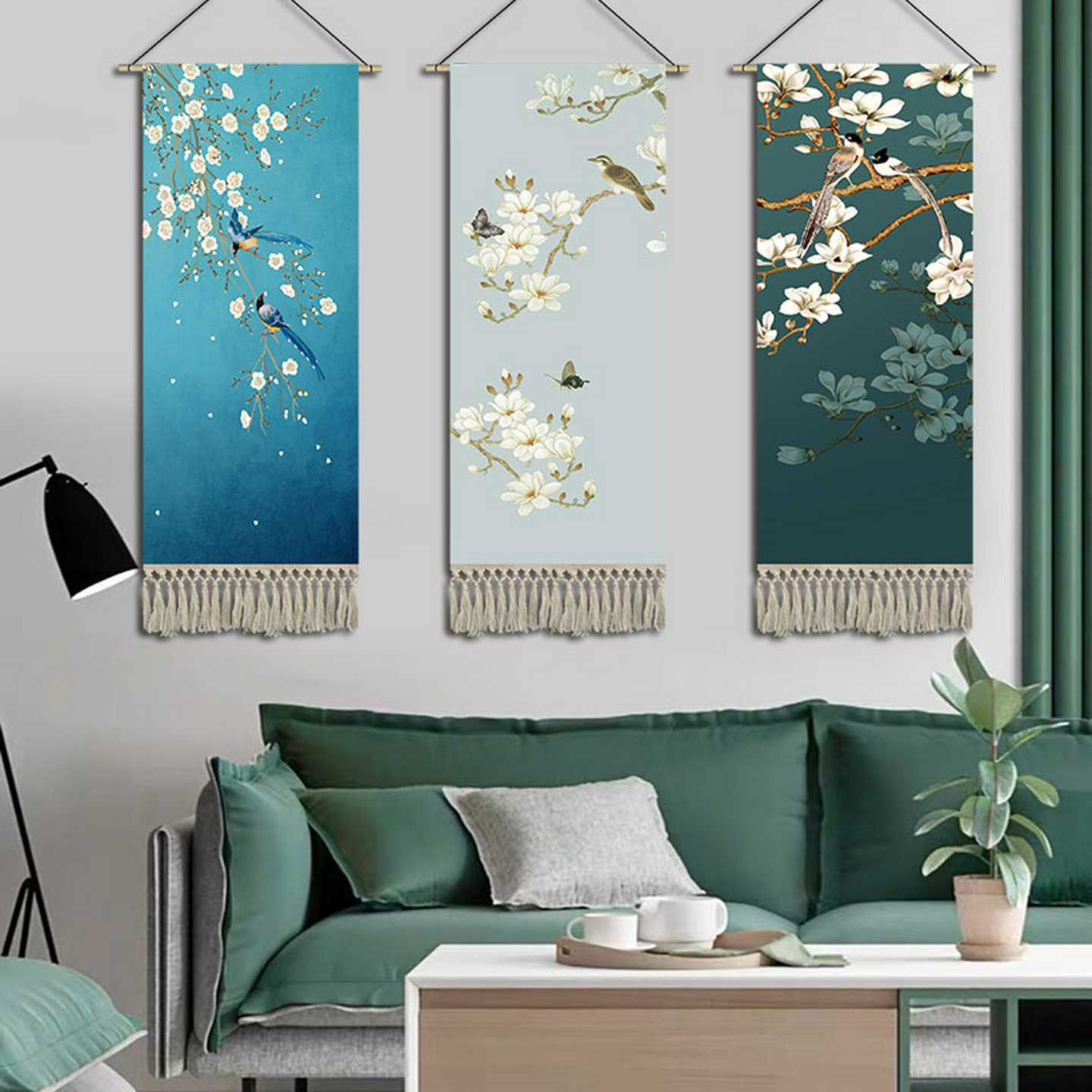 中式花鸟挂毯挂画划布艺卧室客厅装饰画划床头背景墙挂布壁画图片