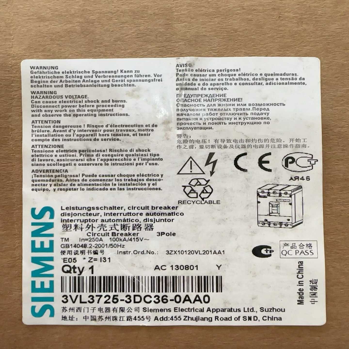 西门子塑壳断路器3VL3725-3DC36-0AA0全新--议价商品