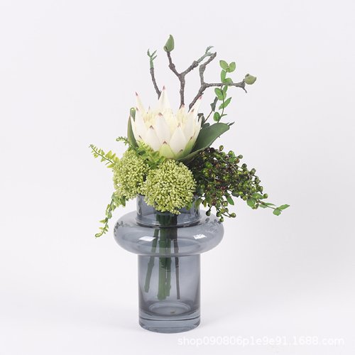 极简仿真花束玻璃花瓶样板房售楼处会议室桌面整体仿真花艺摆件