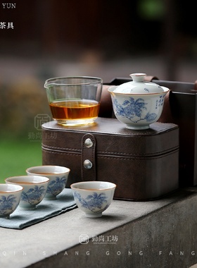 旅之合意仿古桂花陶瓷旅行茶具盖碗小套组户外便携功夫茶具套装