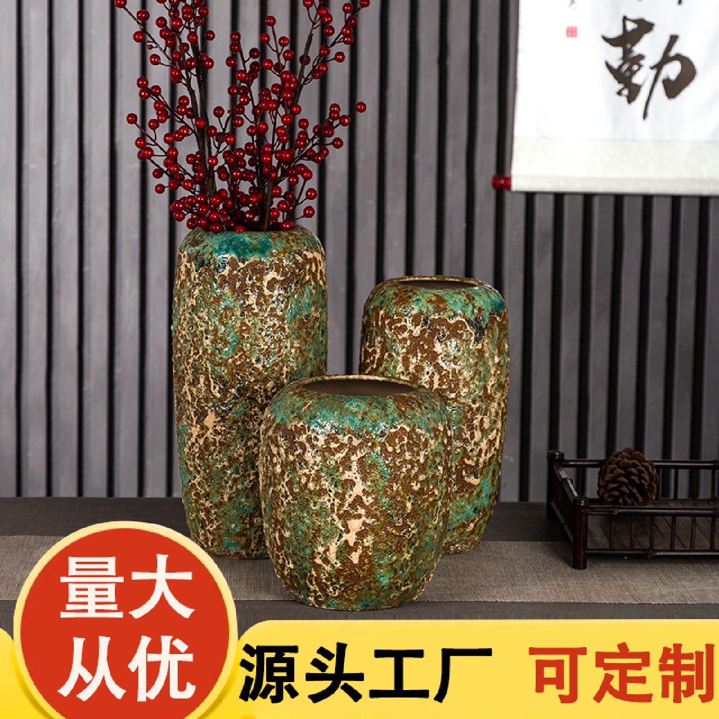 景德镇陶瓷花瓶批发手工粗陶罐子复古怀旧花盆可水培插鲜花干花