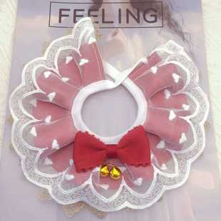 猫咪狗狗口水巾蕾丝围巾新年红猫咪蝴蝶结宠物小猫比熊领结围脖