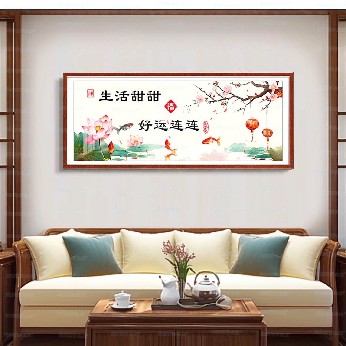 蒙娜丽莎皇室十字绣好运连连中式荷花装饰画手工线绣简单自己绣图片