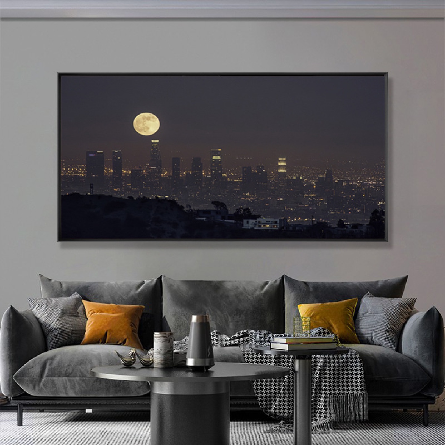 城市的夜晚后现代摄影简约风格客厅装饰画工业风墙画大气别墅挂画图片