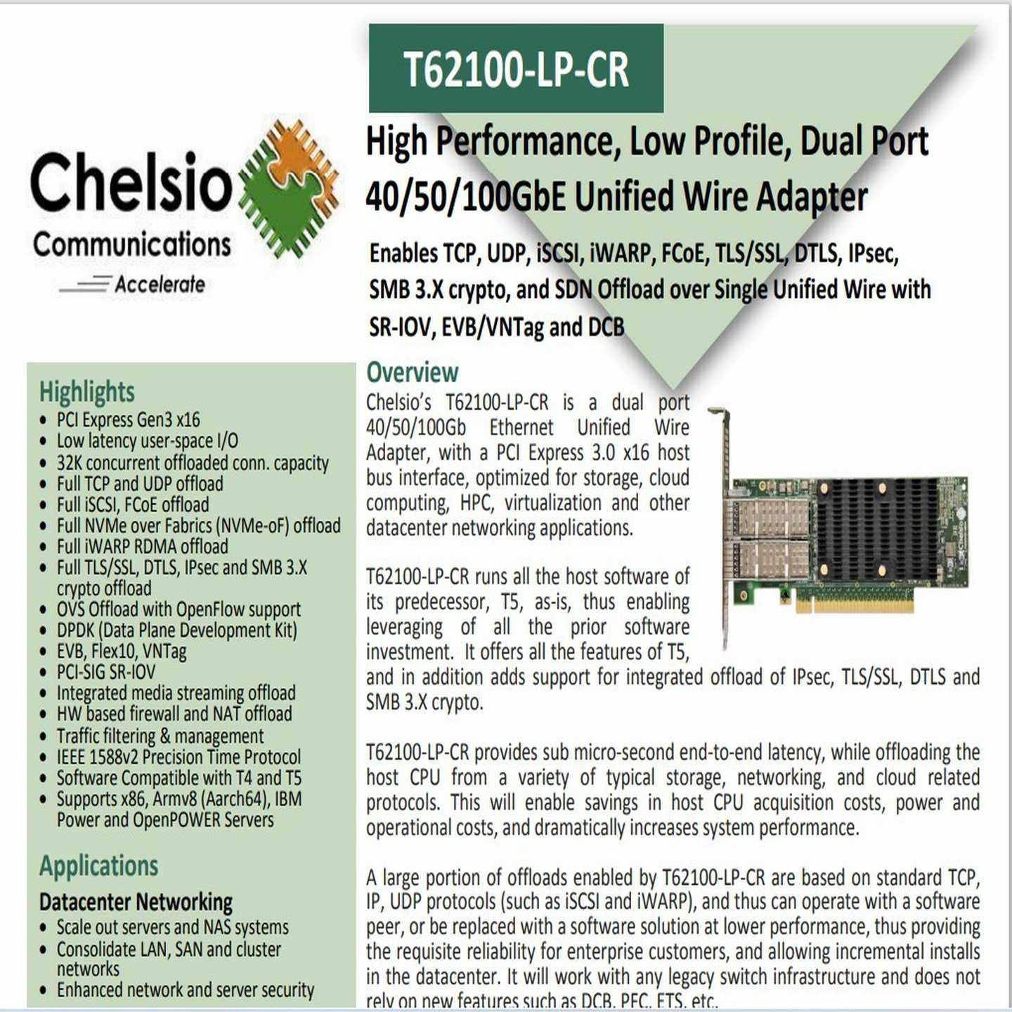 CHELSIO100g双口网卡T62100-LP-CR询价