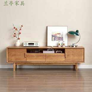 北欧简约实木电视柜茶几组合风小户型客厅带柜腿白橡木家用储物柜