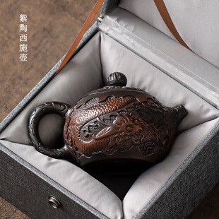 复古满雕紫陶茶壶陶瓷手工西施壶家用大号单壶泡茶器石瓢壶普洱壶