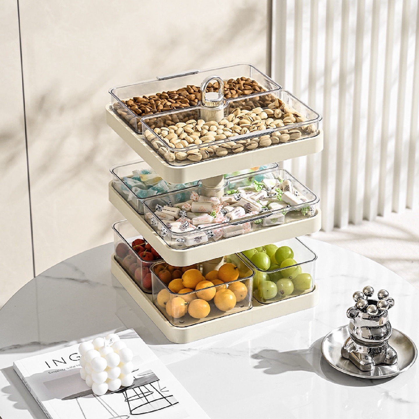 水果盘子高颜值果盘轻奢高级感点心干果多层旋转果盘零食盒甜品台