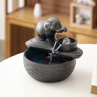 饰品 可加LOGO大象流水摆件招财客厅流水喷泉轻奢现代桌面家居装