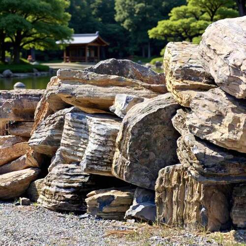 产地直销千层石造景石假山工程施工庭院园林景观制作天然千层石