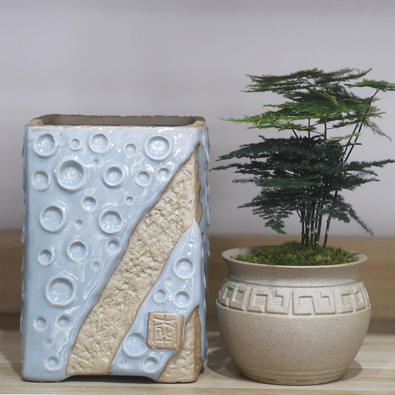 汝窑素烧四方缺口法师老桩花卉多肉陶瓷花盆简约绿植透气组合高盆,童装/婴儿装/亲子装,儿童装饰手表,淘宝优惠券,粉丝福利购,淘宝优惠卷