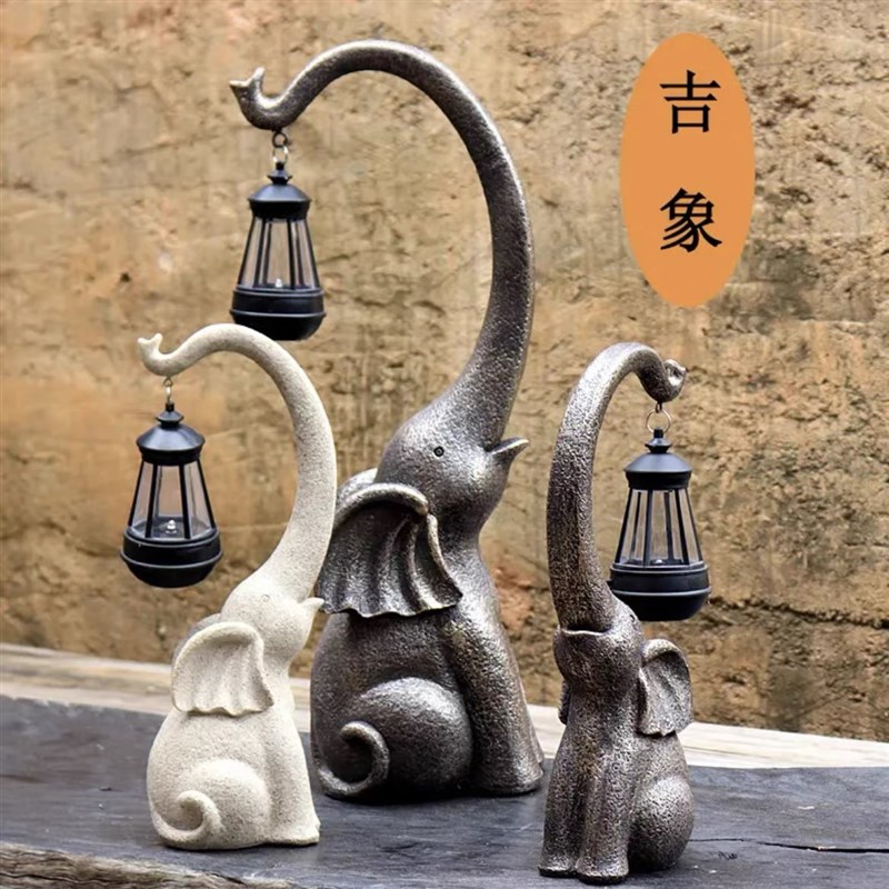 大号吉象太阳能氛围灯动物树脂摆件庭院花园装饰民宿露台造景布置