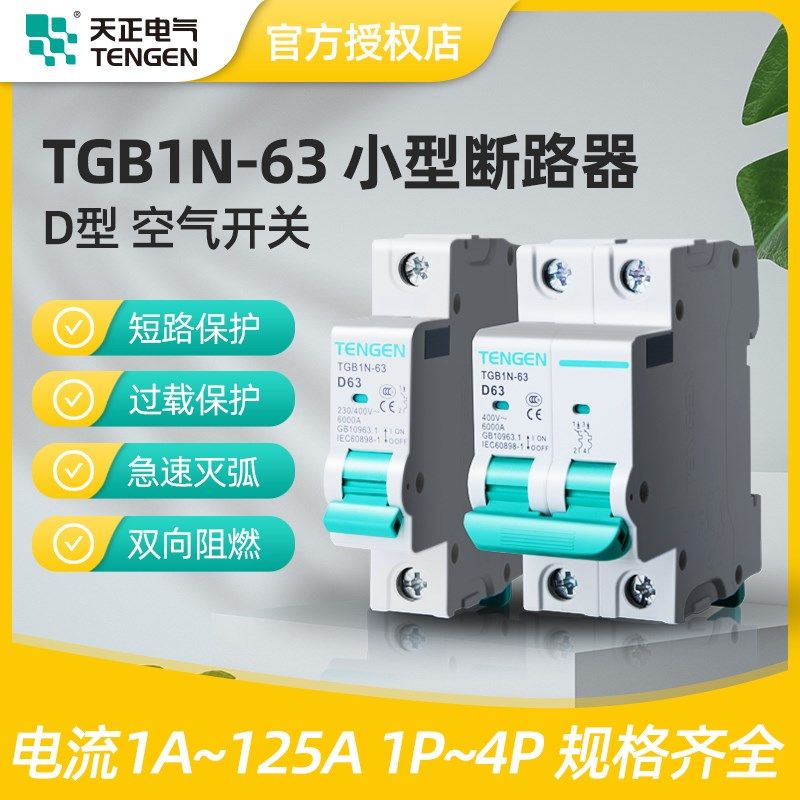天正电气 TGB1N-63空气开关1p2p3p16a32a动力型电机小型断路器D型