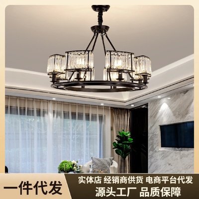 轻奢客厅吊灯后现代简约大气铁艺水晶玻璃美式创意主卧室餐厅灯具