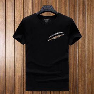 欧洲站新款短袖恤男圆领精神社会小伙大码纯棉半袖潮牌体恤潮男装