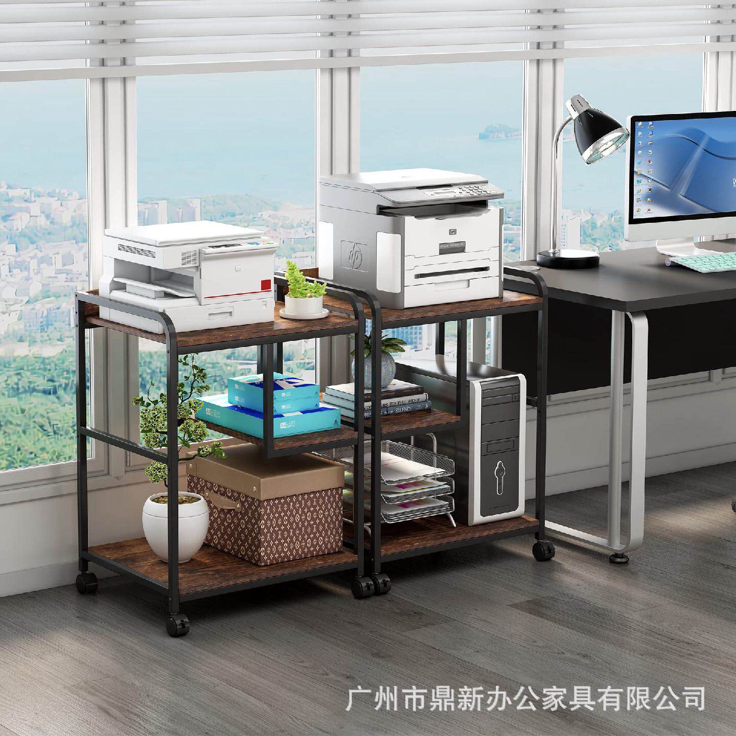 大型打印机支架带轮子的移动打印机桌PC机塔支架主机电脑推车