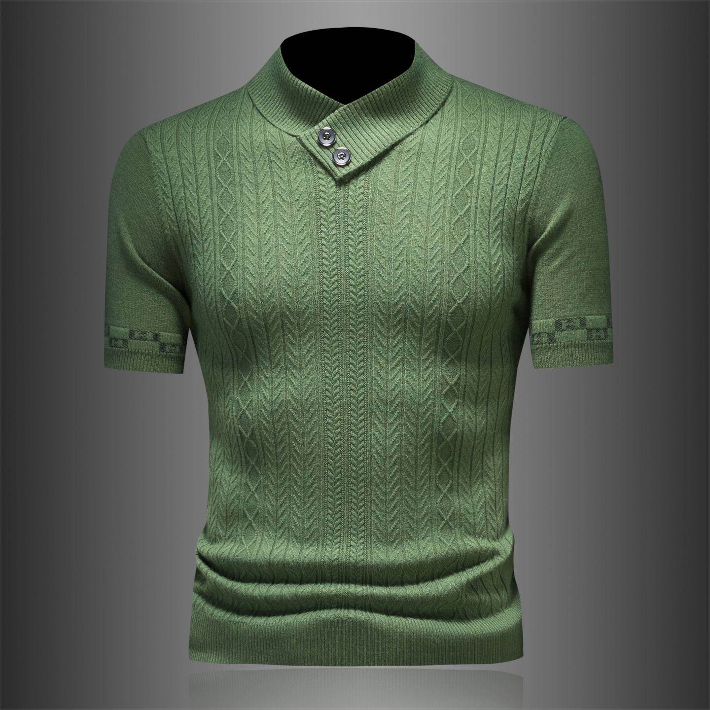 欧洲站领修身短袖毛衣男秋冬季新款加厚保暖休闲打底针织羊毛衫潮