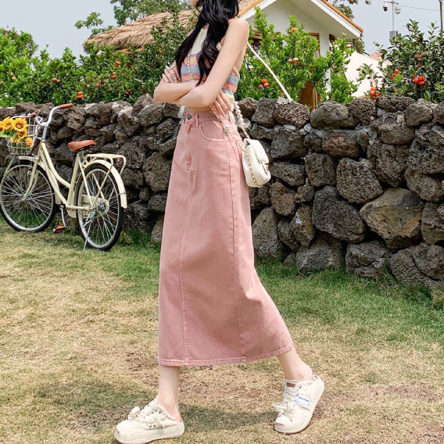 牛仔半身裙女2025年秋季新款梨型身材微胖穿搭包臀后开叉a字半裙