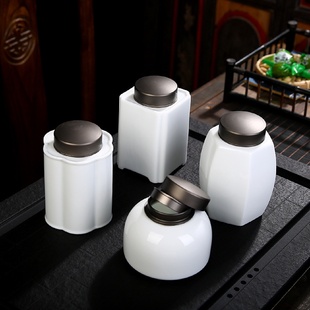 佳荣陶瓷锡盖茶叶罐甜白釉存茶罐子家用密封防潮茶仓纯手工储茶罐
