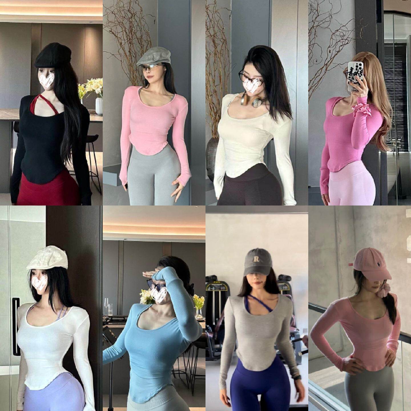 显腰细辣妹健身t恤女秋季长袖健身服修身运动瑜伽服普拉提训练服
