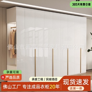 现代轻奢镜面衣柜家用卧室一门到顶柜子亮光烤漆开平门出租房衣橱