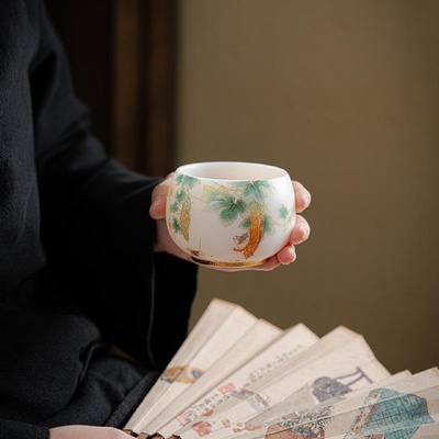 冰种玉白瓷主人杯手绘茶杯苦尽甘来陶瓷禅定杯个人杯男女士品茗杯