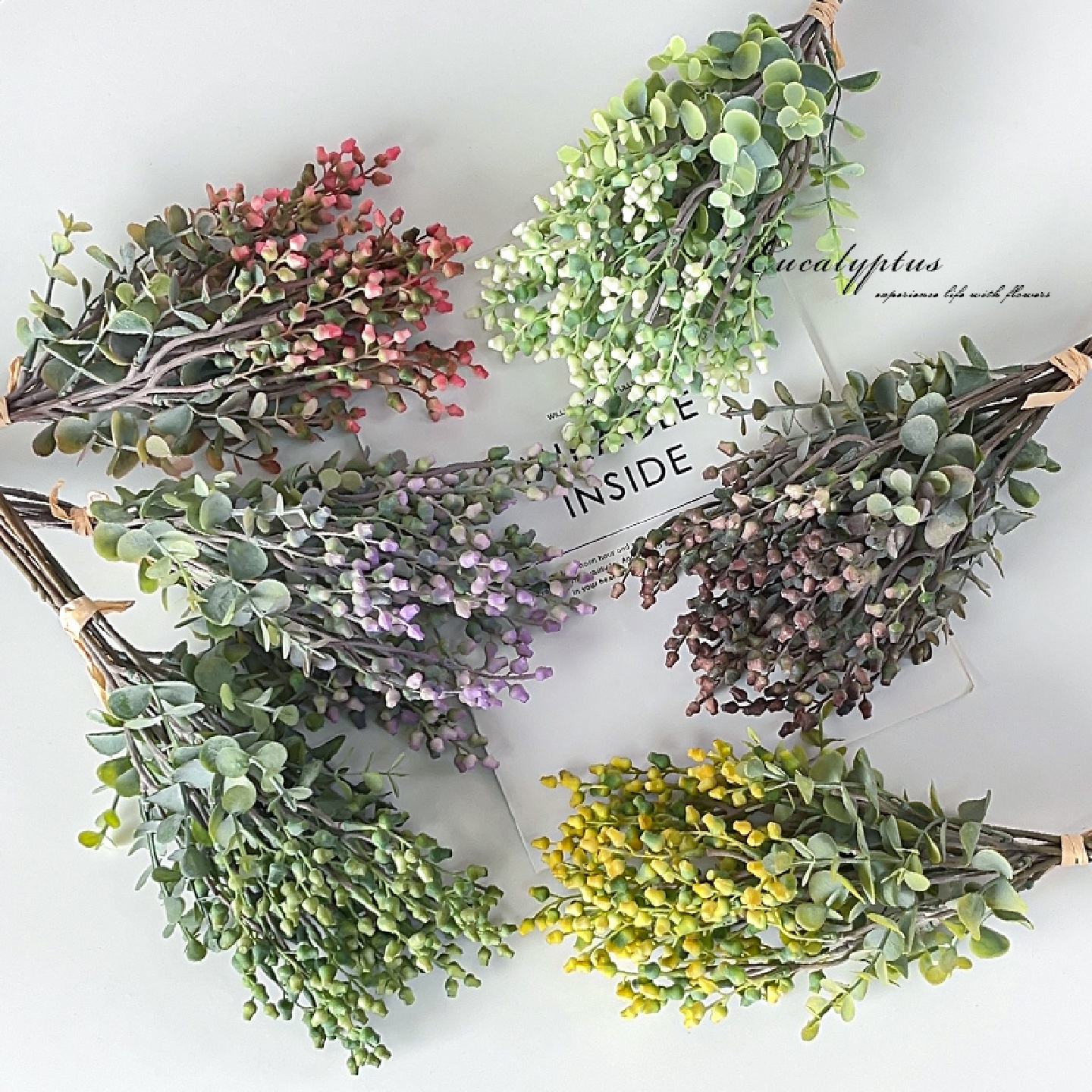 单枝尤加利果仿真绿色植物假花花束摆件客厅家居插花布置装饰DIY