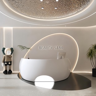 烤漆圆弧玻璃钢异形前台公司接待台美容院台球厅收银台高端吧台