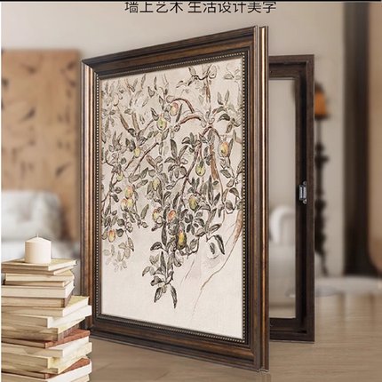 电表箱遮挡侧翻液压竖款装饰画餐厅美式复古客厅推拉式配电箱挂画