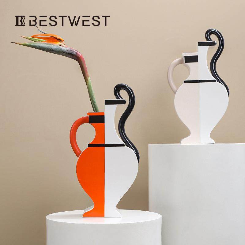 博西家居后现代釉面彩绘双耳陶瓷花瓶摆件创意家居玄关客厅花器,农用物资,其他肥料,淘宝优惠券,粉丝福利购,淘宝优惠卷