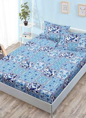 三件套床笠床罩波西米亚boho蓝色床垫保护套外贸欧美