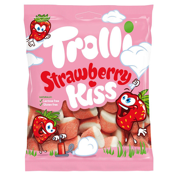现货立发德国口力接吻糖kiss草莓味橡皮糖酸小虫零食混合水果软糖
