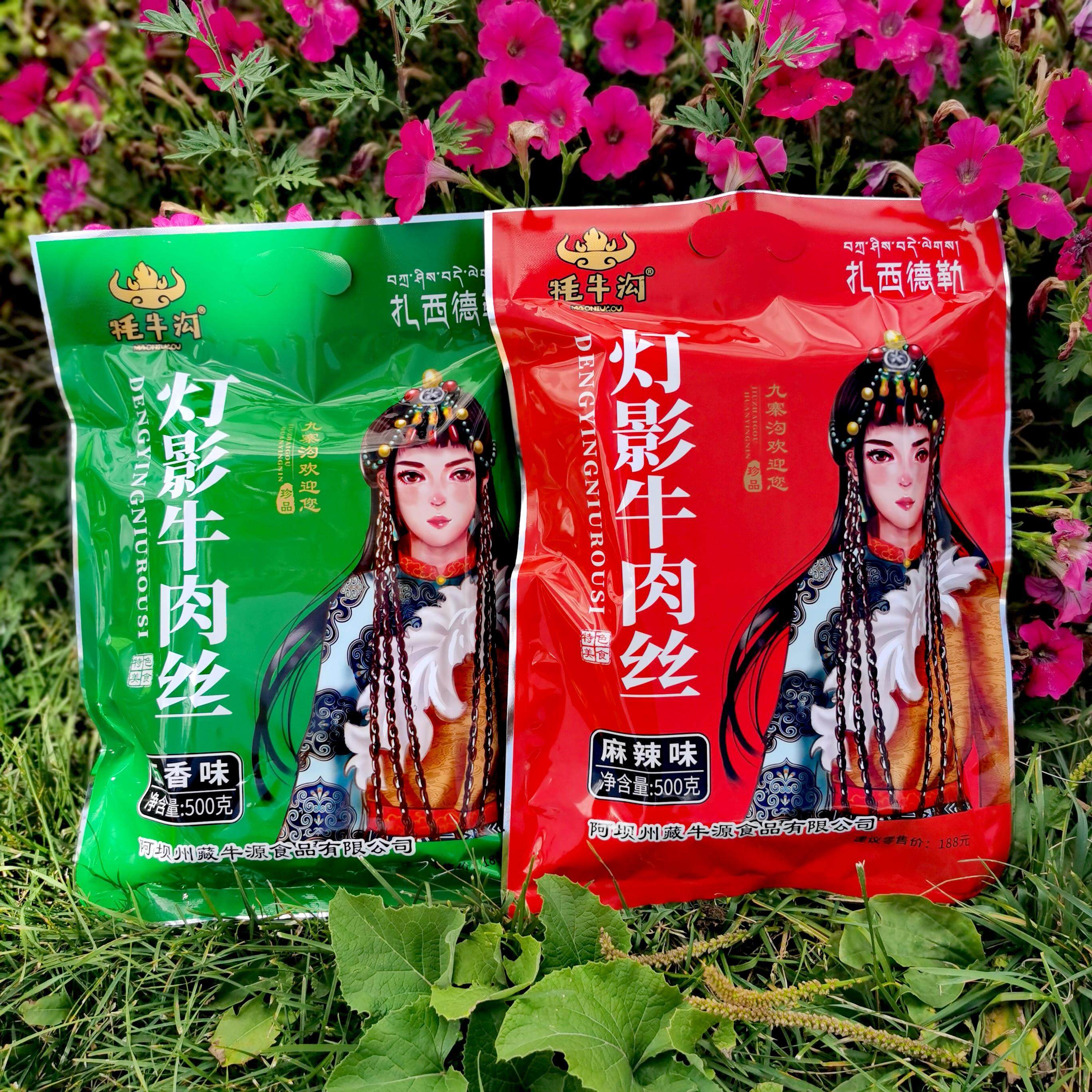 阿坝九寨沟黄龙车销爆款牦牛沟灯影牛肉丝五香麻辣500g高级零食