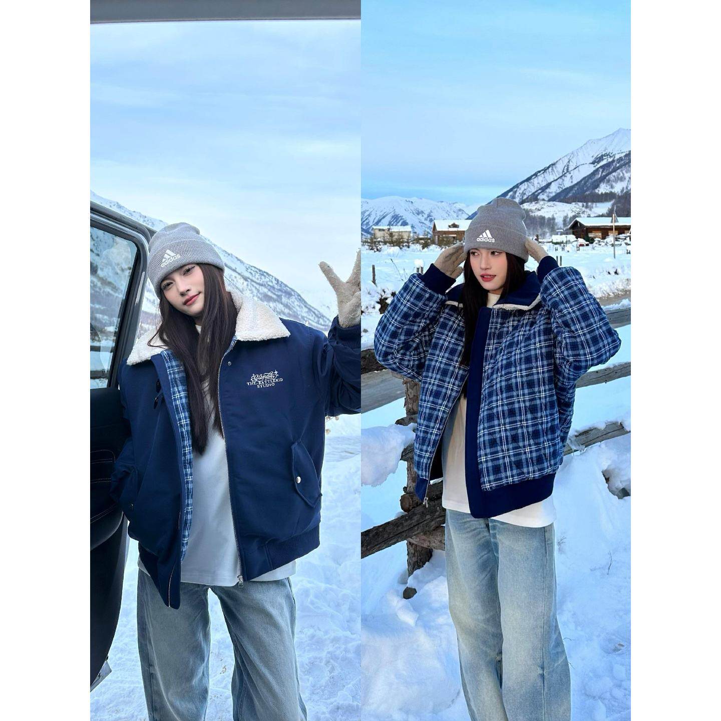 美式复古双面穿工装夹克棉服冬季新款宽松加厚棉衣棒球服外套女潮
