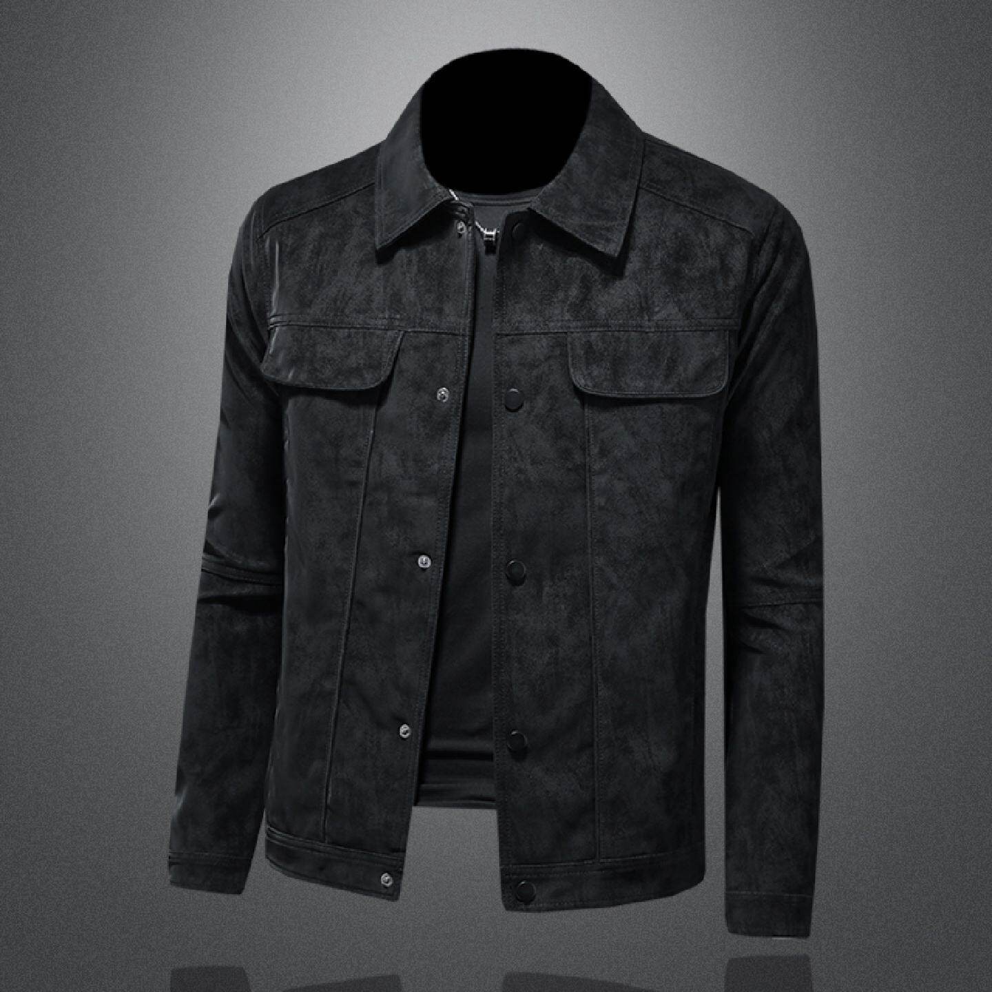 2026欧洲站翻领磨砂皮夹克男士年春秋季新款休闲机车休闲皮衣外套