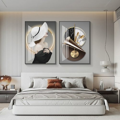 人物美女卧室床头装饰画现代简约轻奢现代高档挂画2025新款双联画