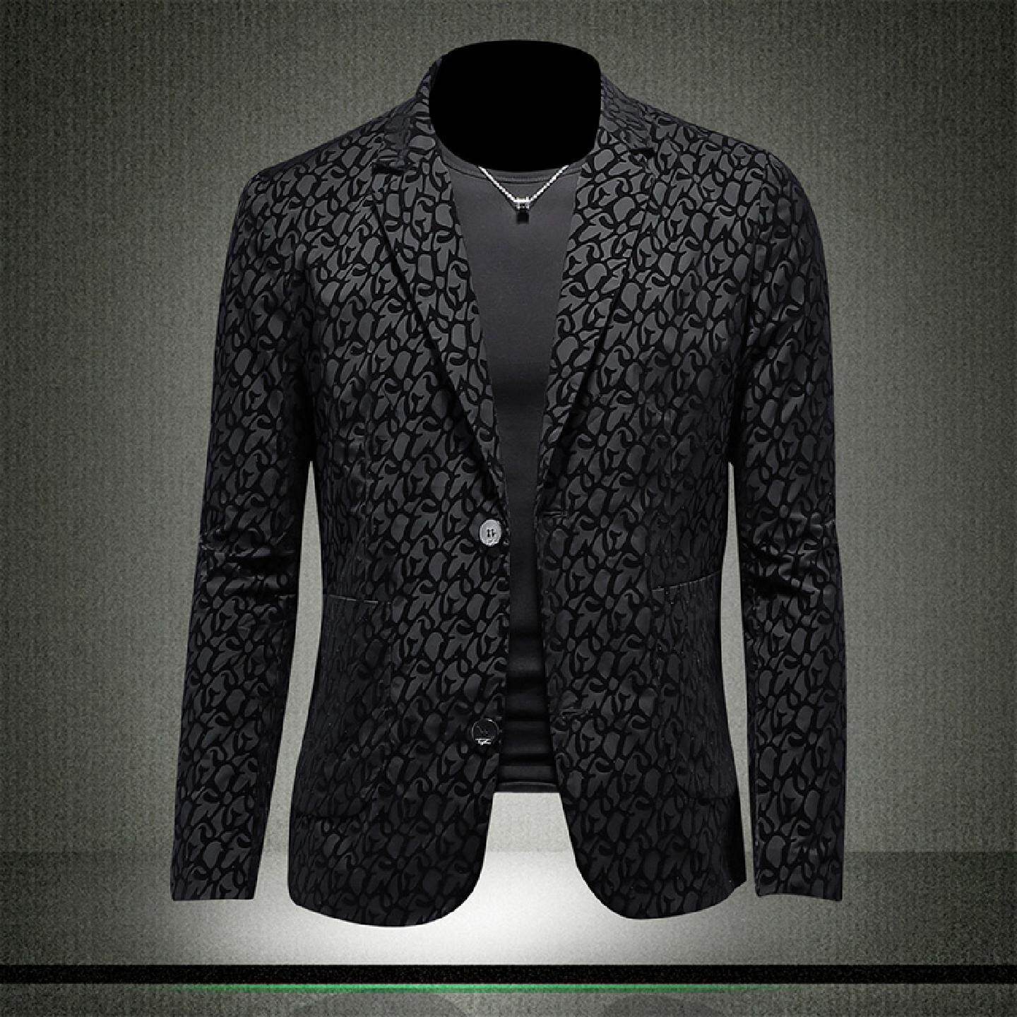 春秋新款西装外套男士小西服高端单件印花休闲修身商务伴郎礼服潮