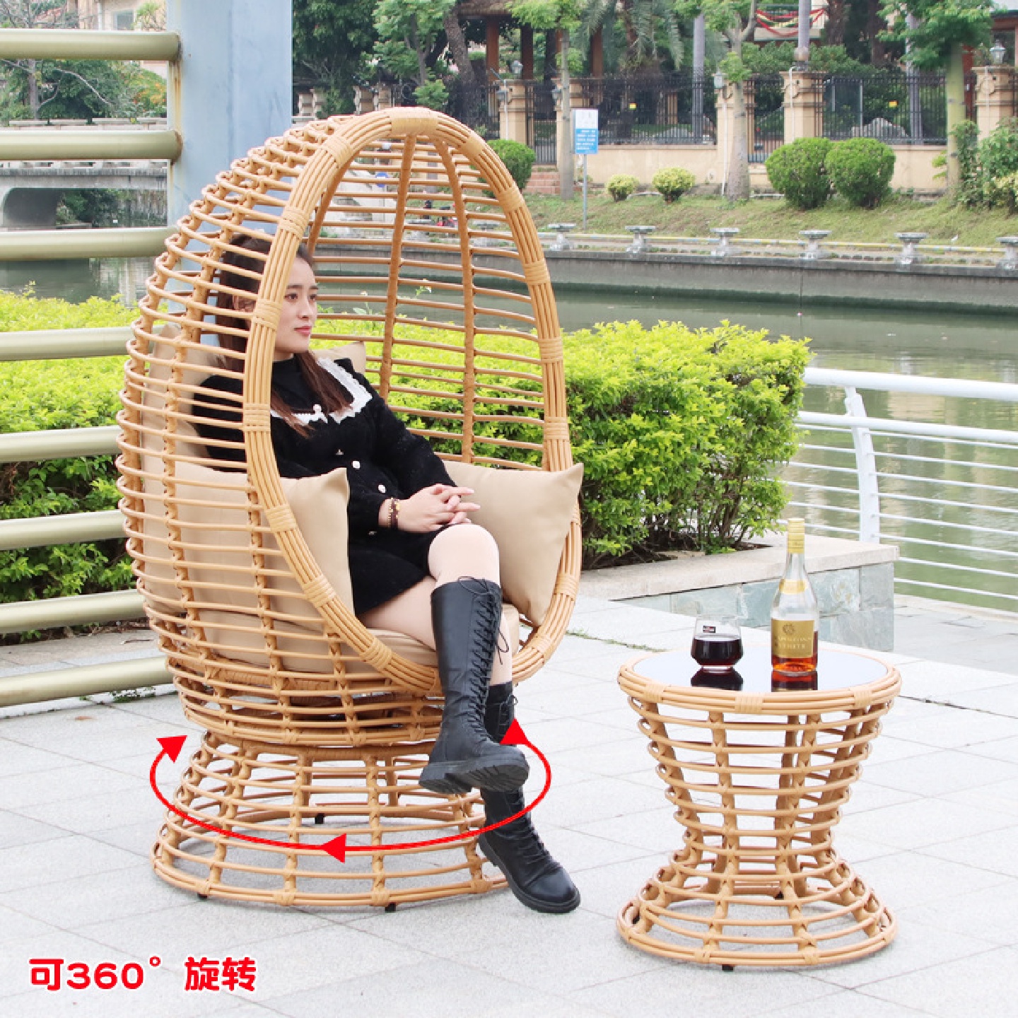户外藤编躺床鸟巢鸟窝休闲花园组合懒人藤椅圆形鸟笼床沙发可旋转