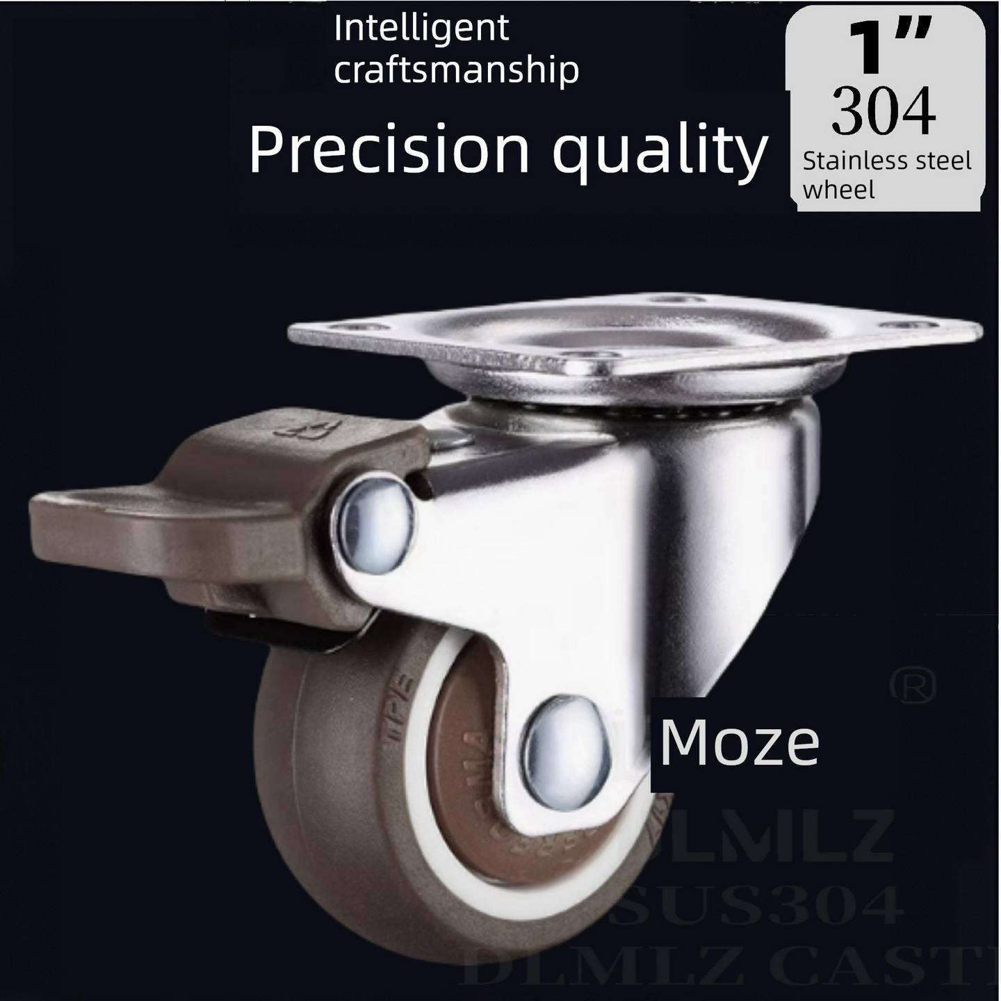 1寸1.5寸2寸304不锈钢脚轮万向轮静音橡胶TPRTPE家具轮防水耐腐蚀