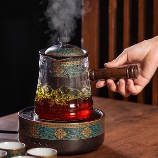家用烧茶壶小型办公烧水壶 玻璃煮茶壶陶瓷电陶炉复古煮茶器套装