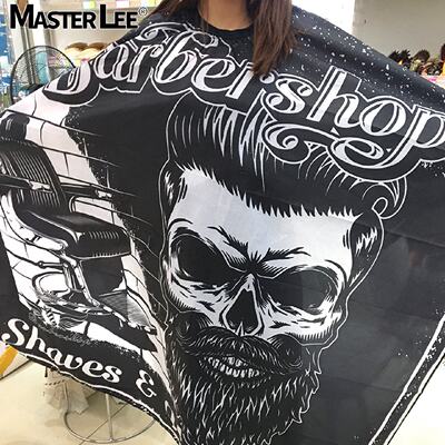 围布美式barber发廊复古油头骷髅图案围布不沾发加大理发围布批发