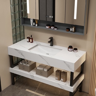 岩板落地式浴室柜组合酒店风洗漱台陶瓷一体卫生间洗手台尺寸定制