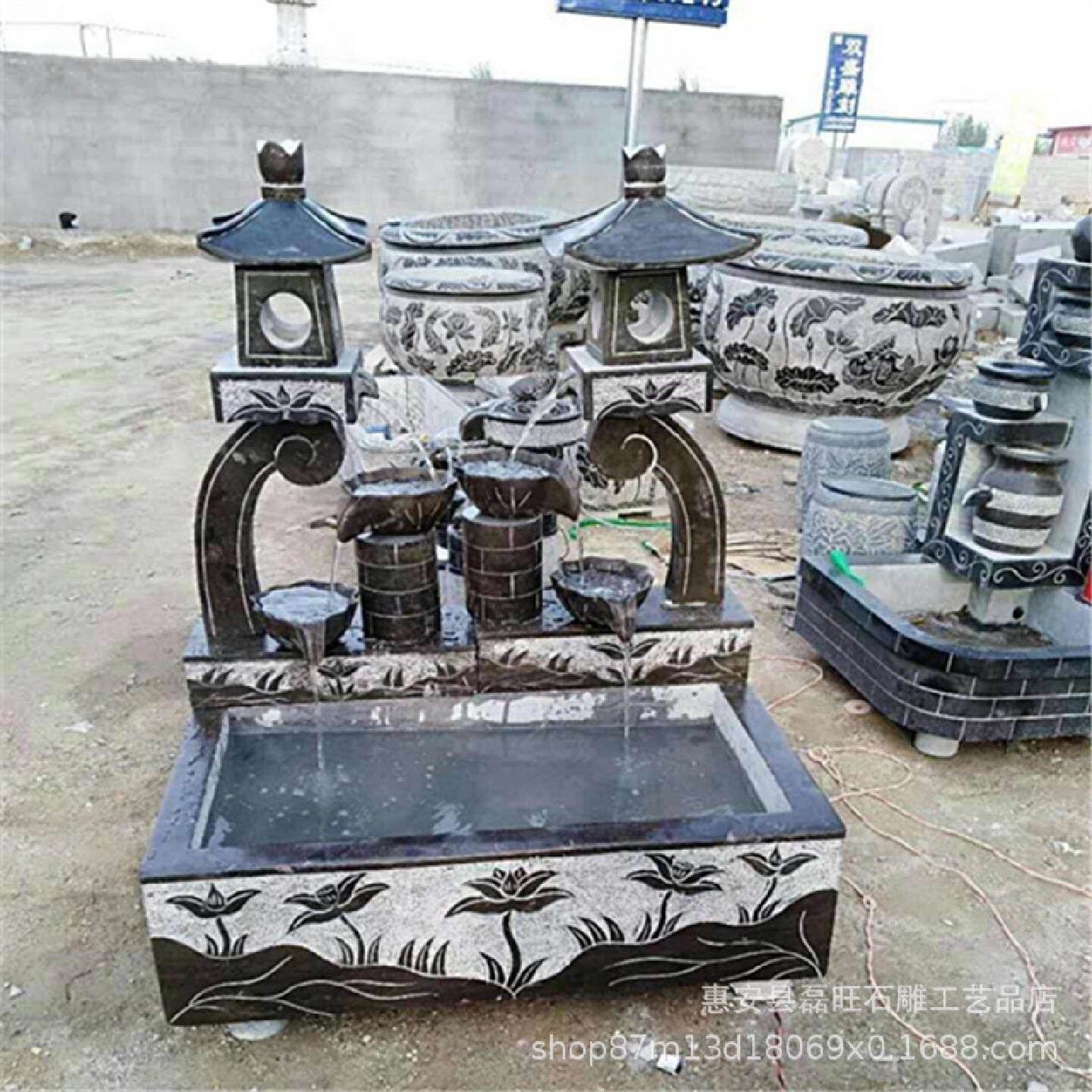 喷泉流水摆件青石鱼缸创意客厅装饰石雕风水招财养鱼缸现货