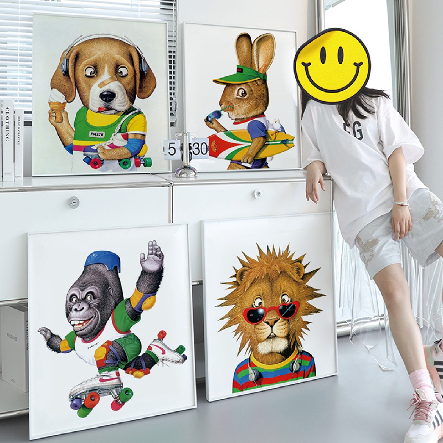 日式佐藤邦雄治愈小动物插画宠物店装饰玄关游乐园壁画儿童房挂画图片
