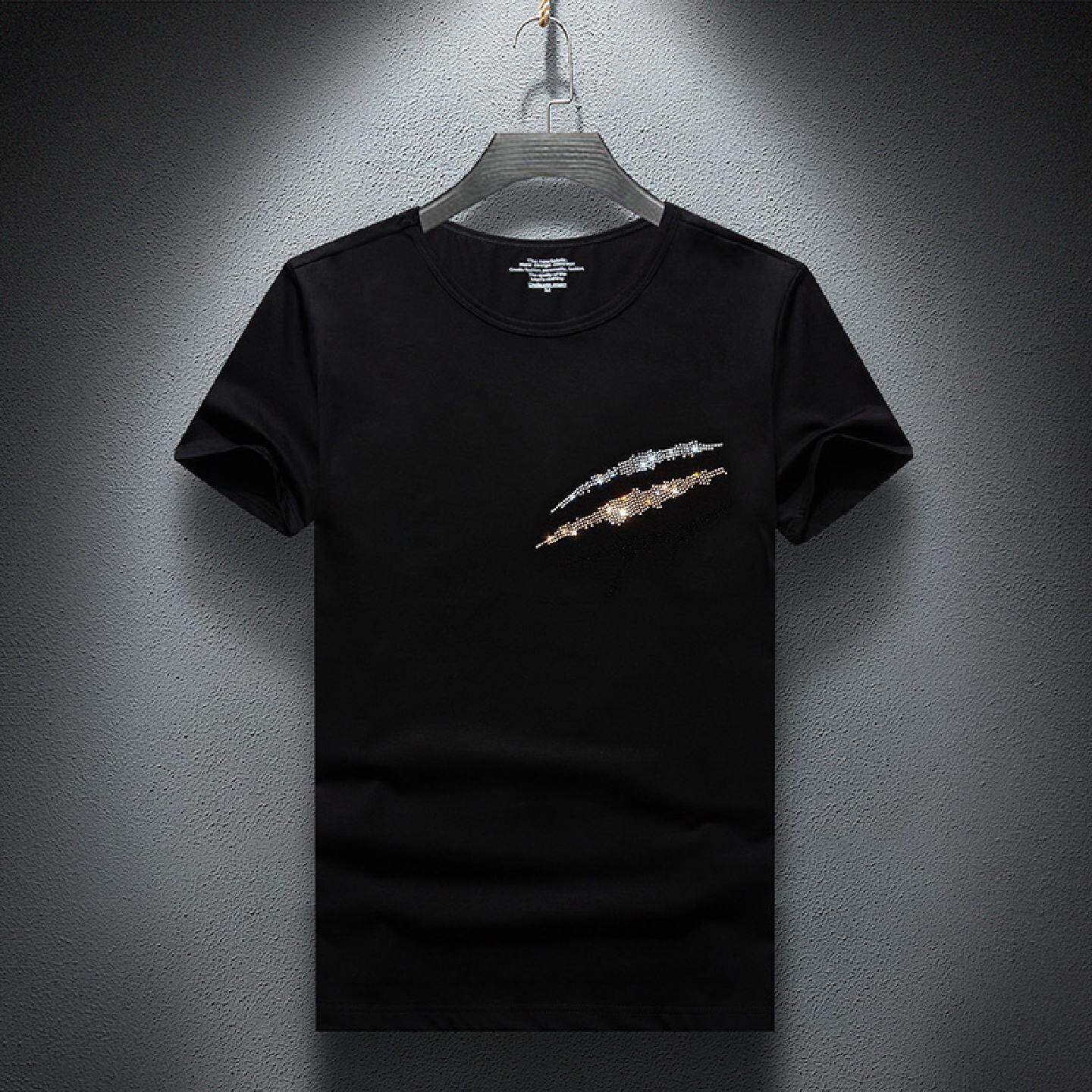 2026夏季短袖恤男士欧美风修身烫钻网红潮流宽松大码半袖上衣潮男