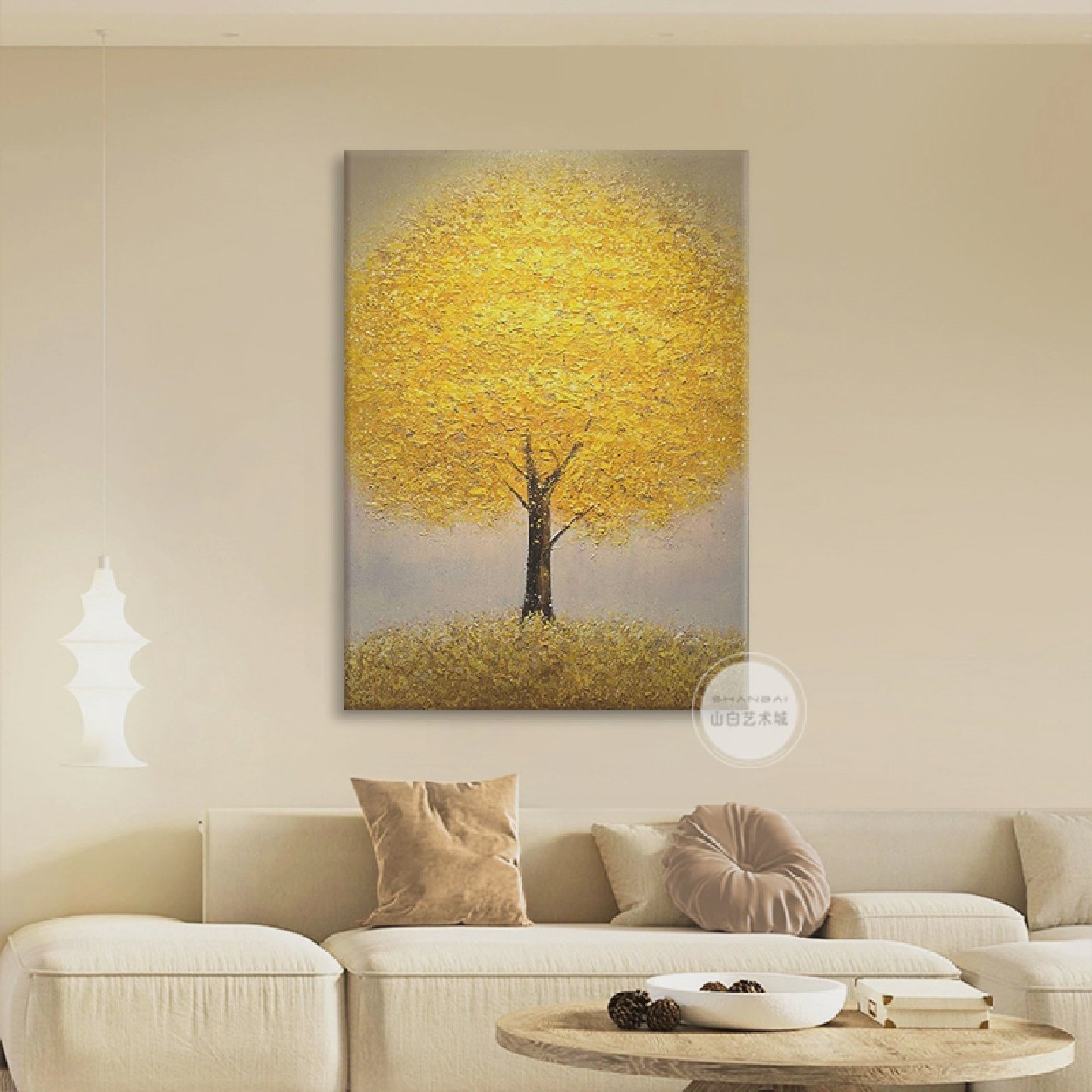 发财树满地黄金沙发背景墙壁客厅装饰画 画手绘油画 画肌理入户玄