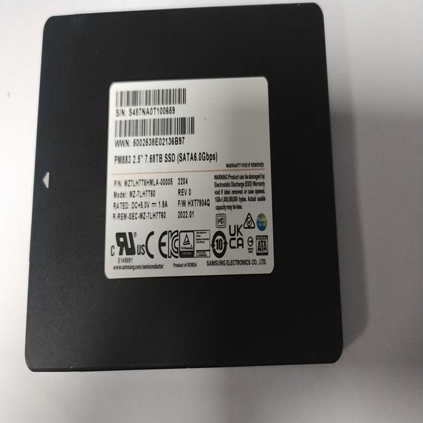 三星PM8837.68T企业级固态硬盘,全新未通电,SAT--议价商品