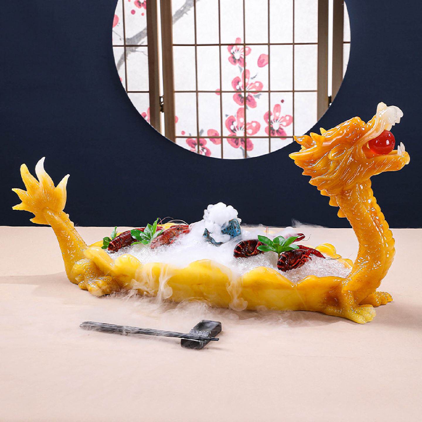 创意龙船海鲜刺身冰盘树脂个性三文鱼寿司专用拼盘高端意境菜餐盘