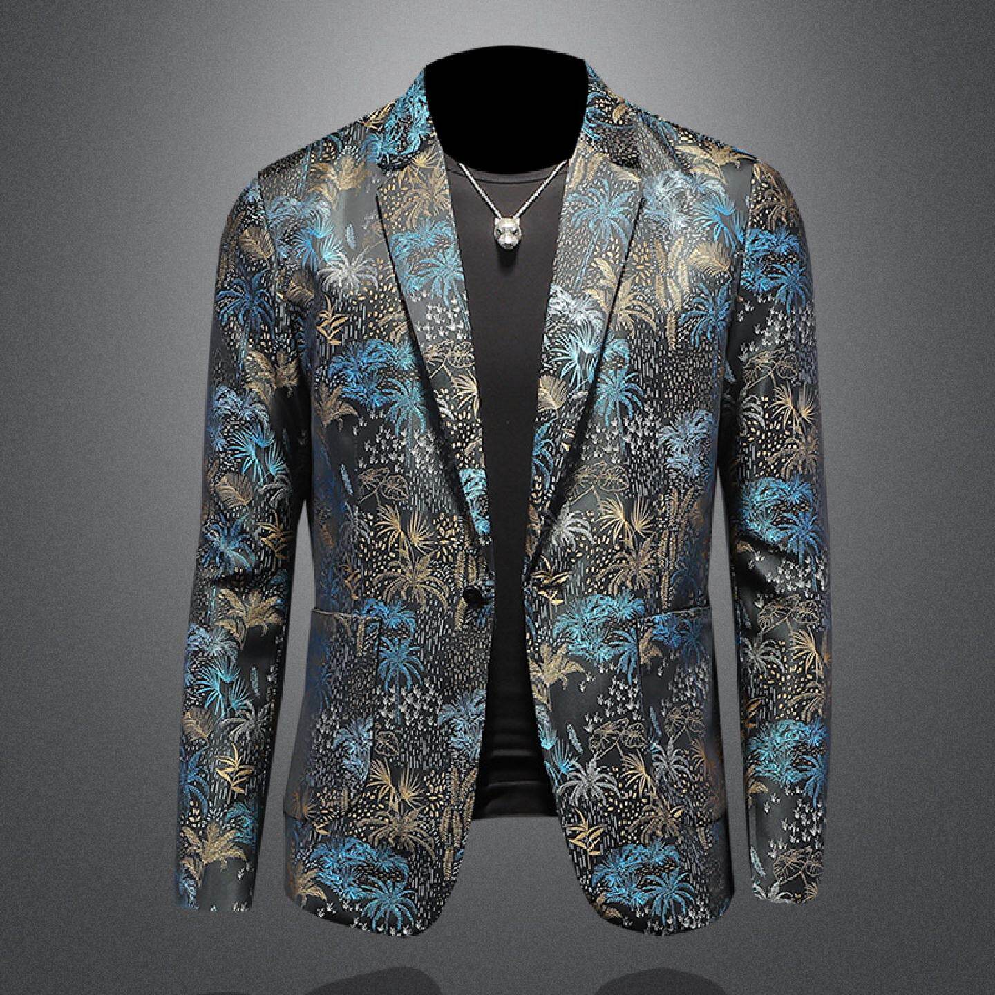 2026欧洲站提花西服外套男士春秋季新款韩版修身潮流休闲单件上衣