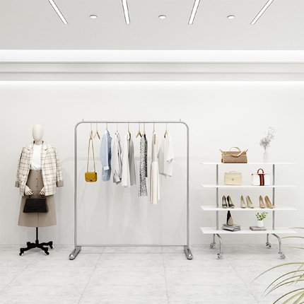 简约服装店展示架现代男装女装店专用中岛货架不锈钢落地式挂衣架